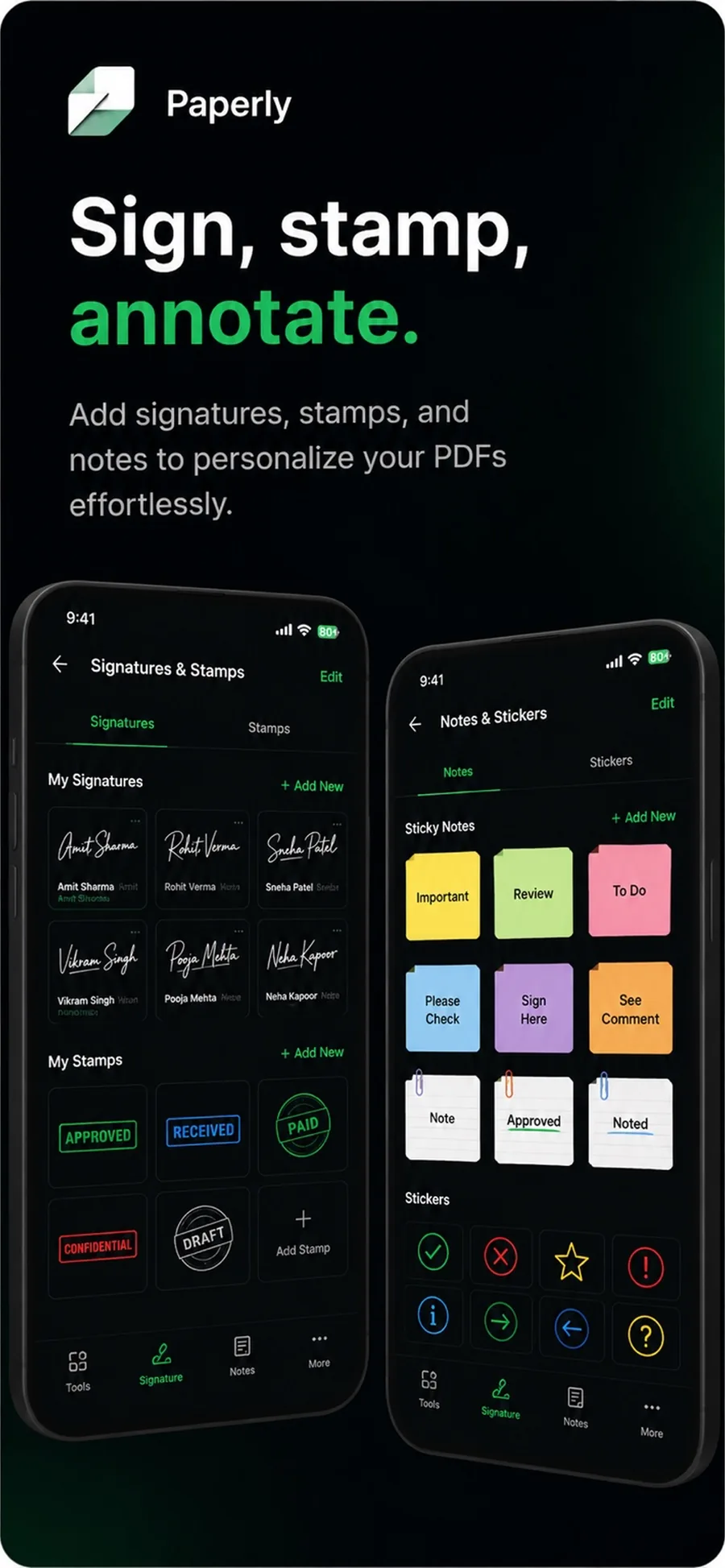 Paperly PDF editor with a drawn signature being placed on a document